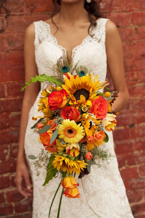 october wedding bouquets|fall wedding bouquets with sunflowers.